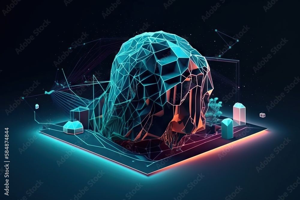 Poster a futuristic image of a rock with a neon glow on it iceberg video art natural language processing ge