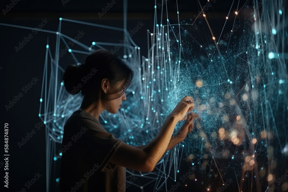 Poster A Woman Is Working On A String Art Project With Lights And Strings Workshop Animation Data Analytics