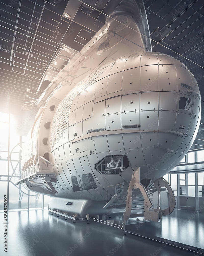 Aufkleber a large airplane is in a large building with a lot of windows workshop panoramic photography manufac