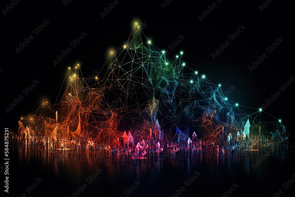 Poster a colorful abstract image of a mountain with lights and lines on it modern city skyline at blue hour