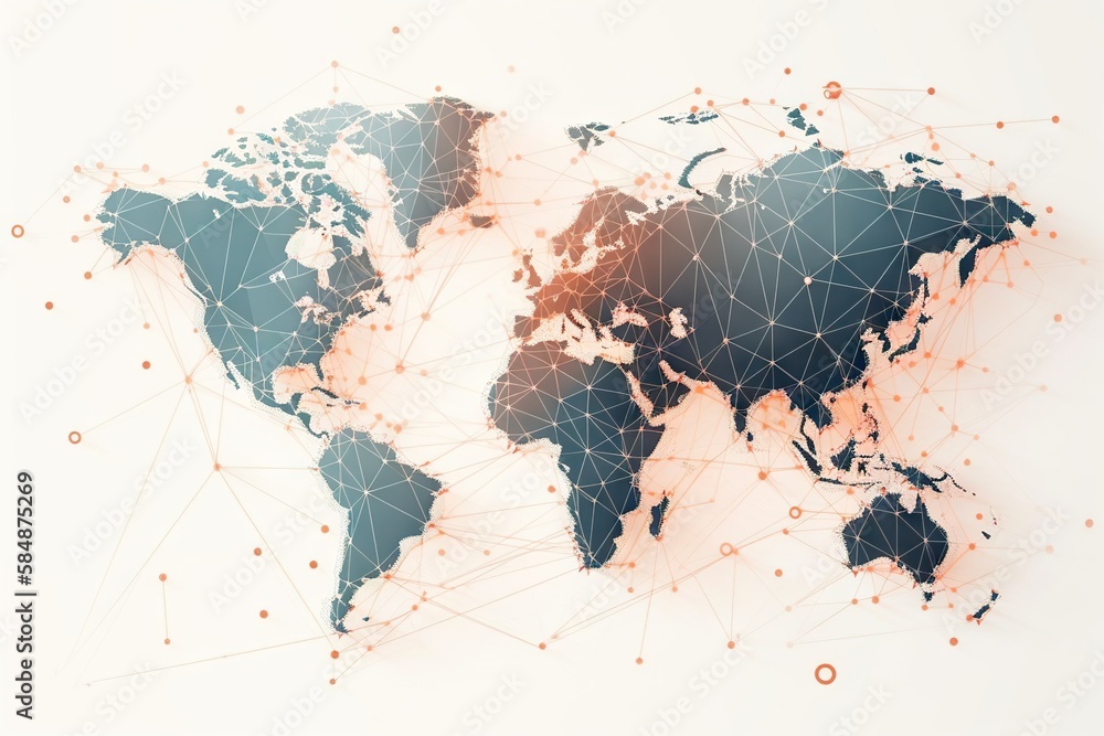 Poster a world map with dots and lines on it with a white background deep sea trench panoramic photography 
