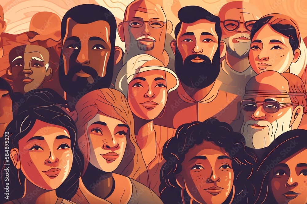 Poster a group of people with different facial expressions and hair styles all looking at the camera zoo gr