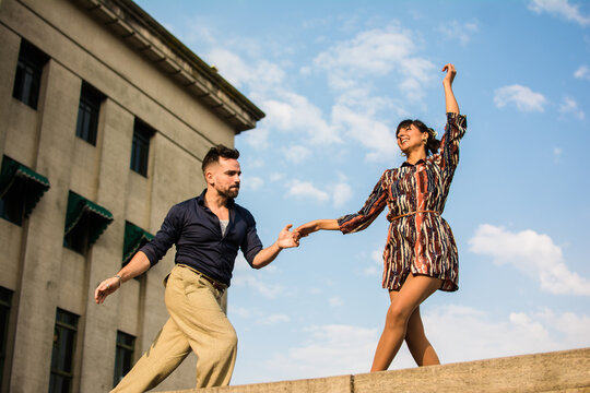 Joyful vintage swing dancers