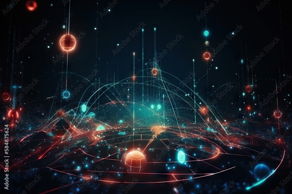 Poster a futuristic background with many circles and lines on it and a dark background deep sea trench anim