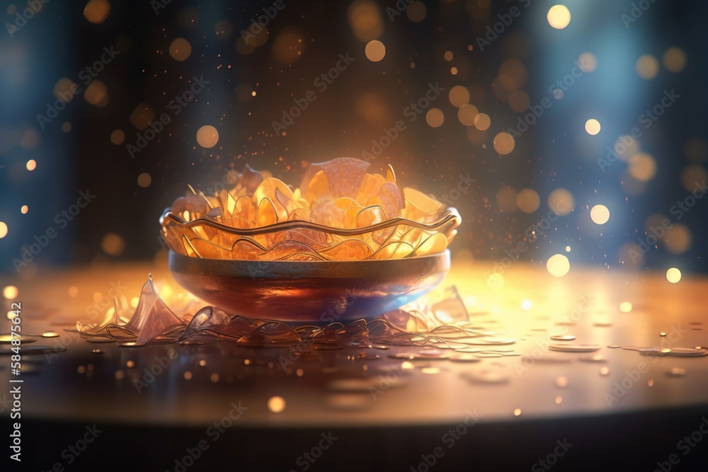 Poster a bowl of oranges on a table with water droplets around it desert photorealism motion graphics gener