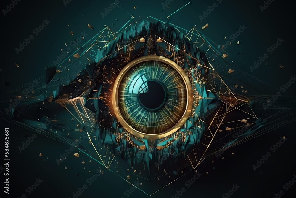 Poster an eye with a futuristic design on it's side and a blue background zoo graphic design motion graphic