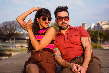 Stylish couple with fun expressions