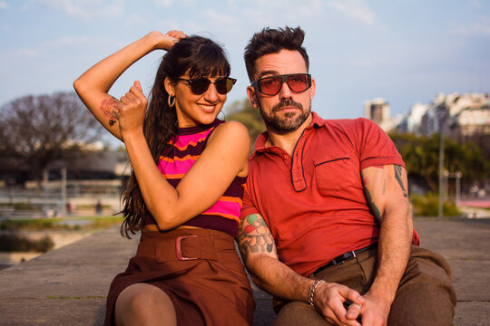 Stylish couple with fun expressions