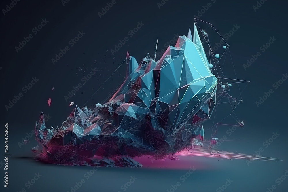 Poster A Blue And Pink Abstract Object With A Dark Background And A Small Amount Of Small Dots Glacier Video Art Motion Graphics Generative AI 