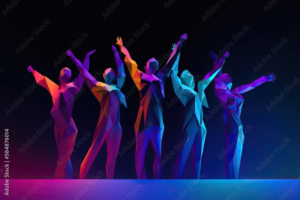 Poster a group of people standing next to each other in front of a black background nightclub animation mot