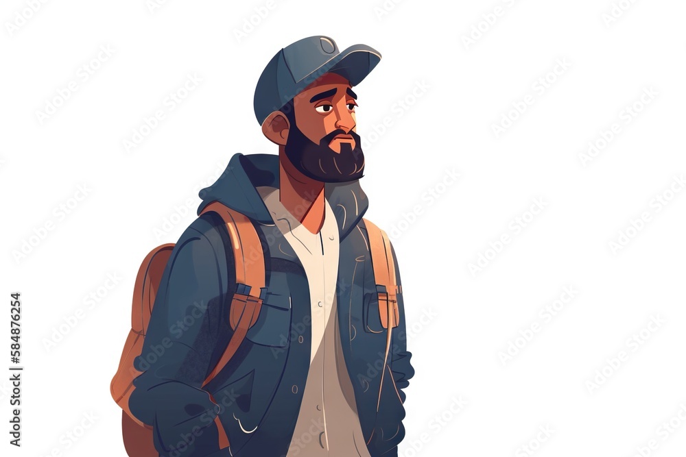 Poster A Man With A Beard And A Backpack On His Back Is Standing Subway Station Animation Animation Generative AI 