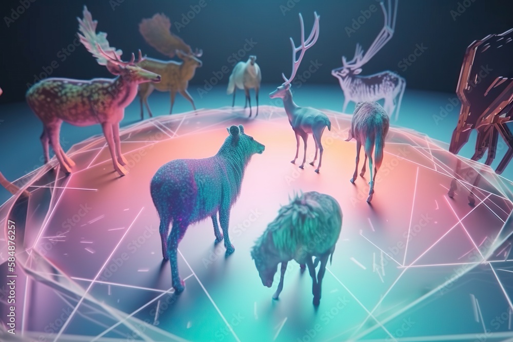 Poster a group of animals standing on top of a circular structure with lines zoo animation motion graphics 