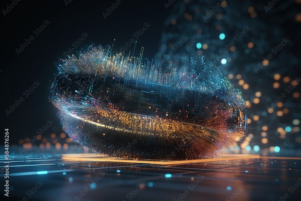 Poster A Computer Generated Image Of A Boat On A Surface With Lights Factory Animation Motion Graphics Generative AI 