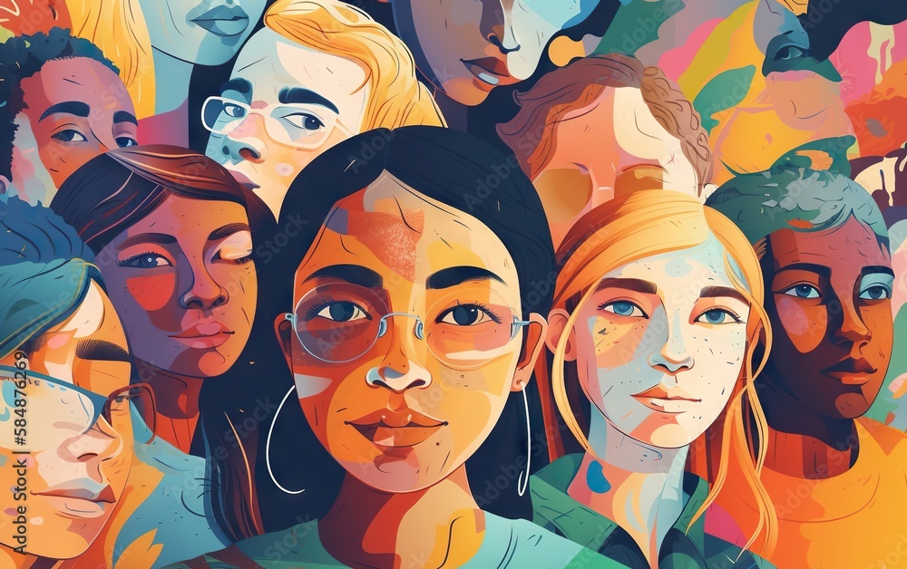 Poster a group of people with different facial expressions and colors all looking at the camera hostel grap
