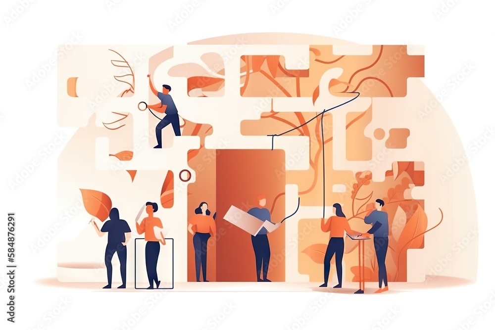 Poster a group of people standing around a room with orange and white designs workshop graphic design instr