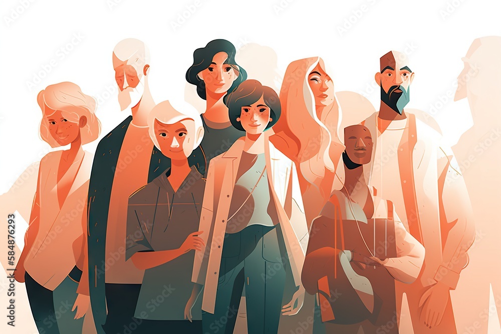 Poster a group of people standing next to each other in a line zoo animation diversity and inclusion genera