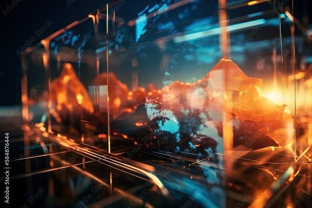 Poster a glass box with a reflection of a tree in it and a sky background deep sea trench video art motion 