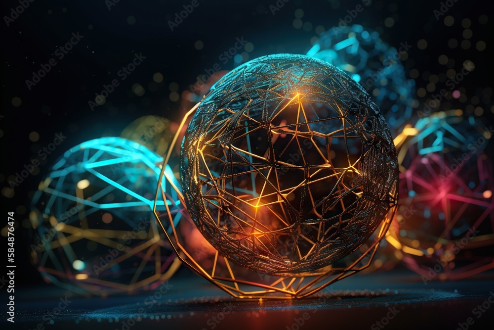 Poster a group of balls with lines on them in the dark background deep sea trench animation motion graphics