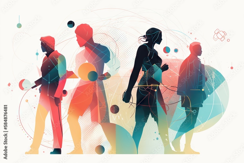 Aufkleber a group of people standing next to each other in front of a white background fitness center graphic 
