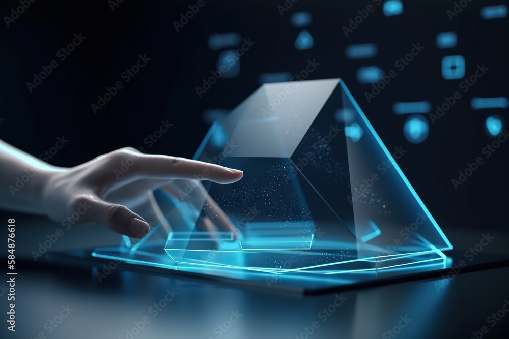 Poster a person touching a glass object on a laptop computer screen with a finger iceberg animation smart h