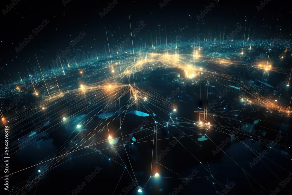 Poster a large network of lights and dots in the dark sky with stars deep sea trench video art supply chain
