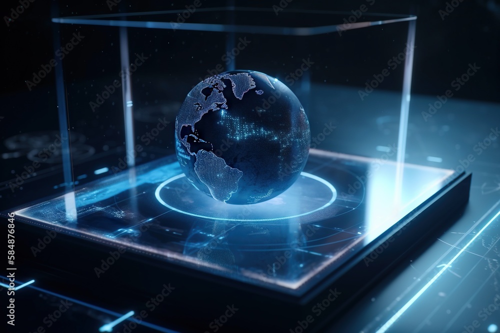 Aufkleber a glass case with a small blue earth inside of it on a table deep sea trench animation motion graphi