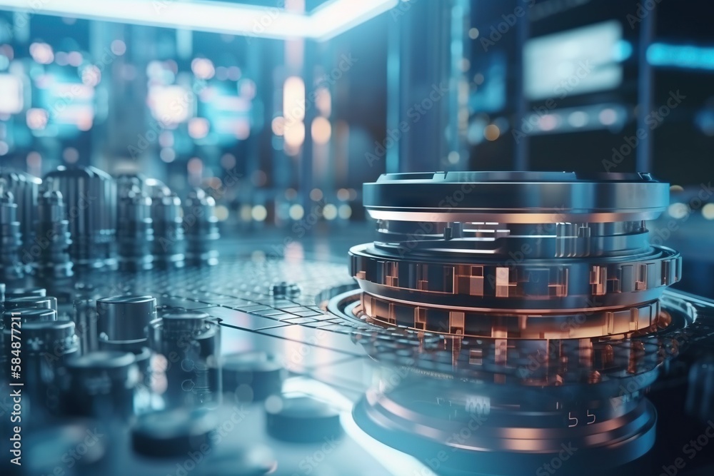Poster a close up of a metal object with a blurry background factory animation motion graphics generative a
