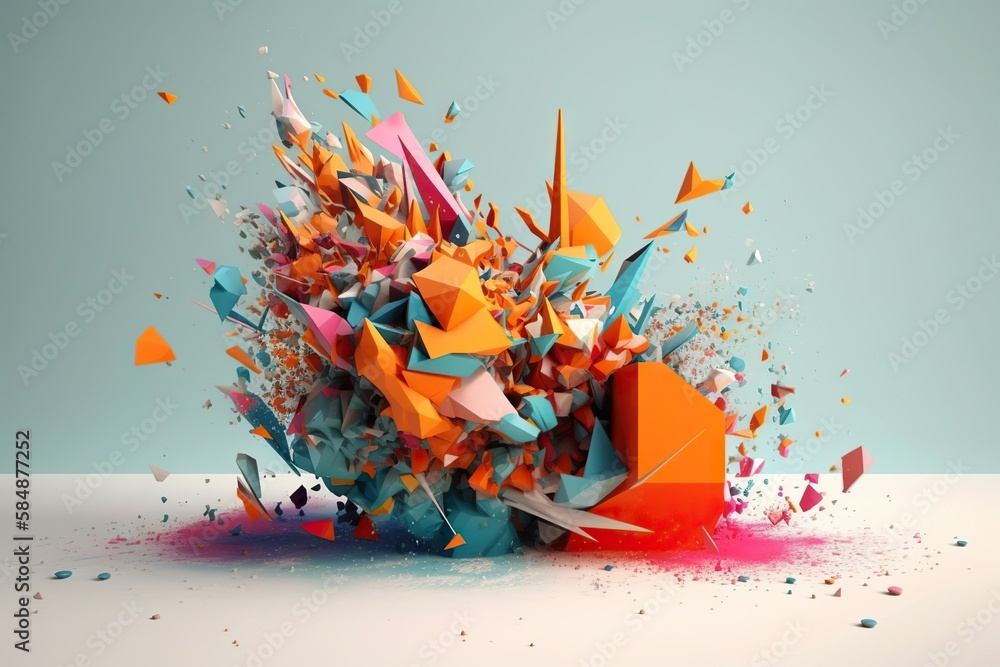 Poster a colorful abstract object with a lot of colorful shapes and colors volcano kinetic art motion graph