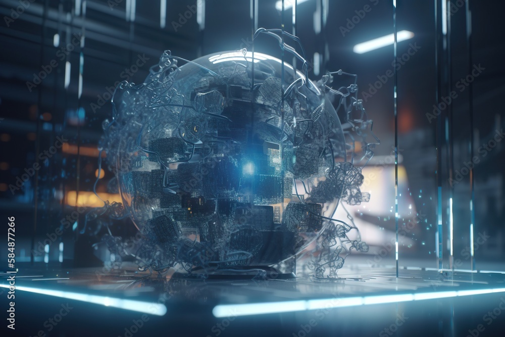 Poster a glass ball with a lot of small pieces of glass on it factory animation motion graphics generative 
