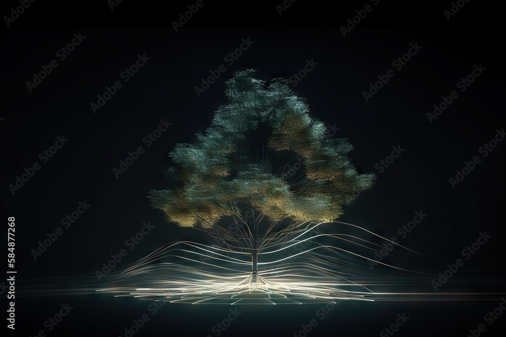 Aufkleber a tree with a long exposure of light in the dark with a black background orchard long exposure photo