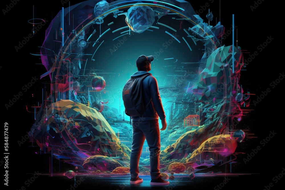 Fototapete A Man Standing In Front Of A Tunnel With A Sky Background Tundra Graphic Design Motion Graphics Generative AI 