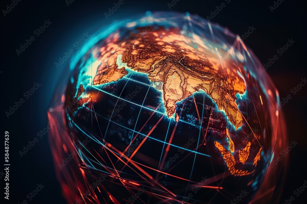 Aufkleber a globe with a network of lines running across it and a map of the world in the middle deep sea tren