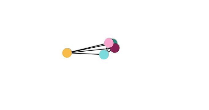 Animation with moving lines and circle shapes linked together. Abstract motion design for logo or loader white background. 4k resolution geometric animation.