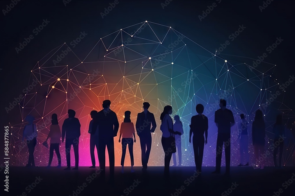 Aufkleber a group of people standing in front of a colorful background with lines nightclub graphic design div