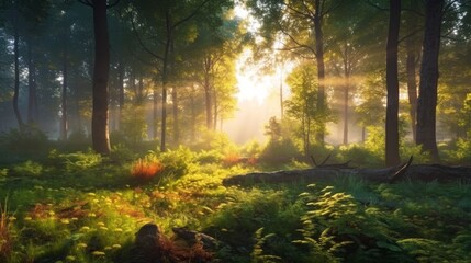 朝の森の風景　イメージイラスト　generative AI