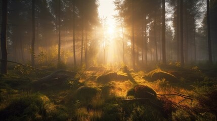 朝の森の風景　イメージイラスト　generative AI