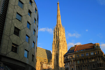A beautiful view of St. Stephen's Cathedral on a sunny day near the city center of Vienna, Austria