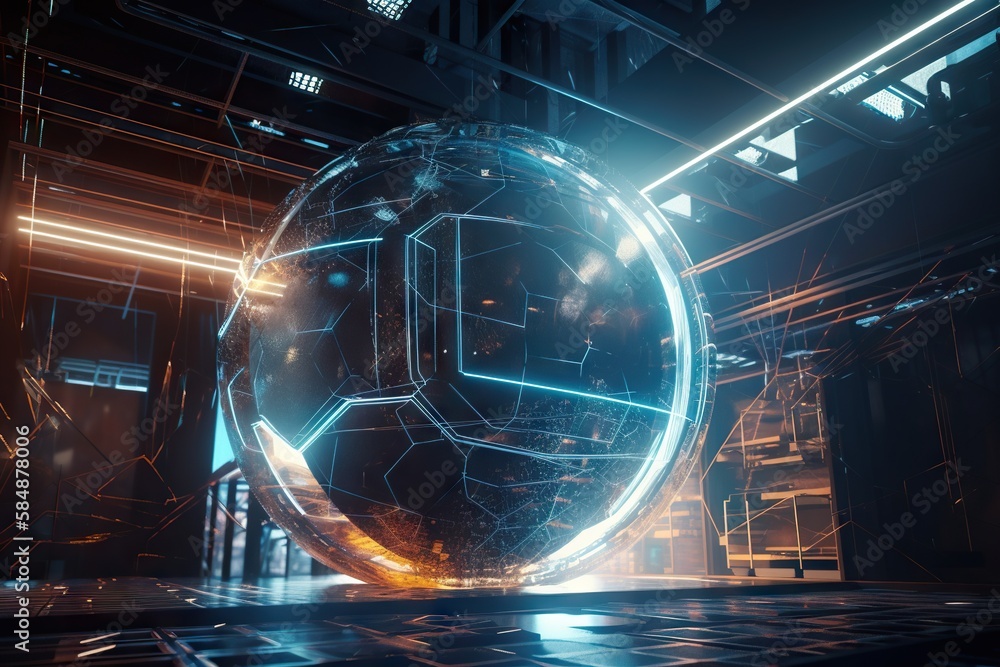 Poster A Futuristic Looking Object With A Glowing Light In The Middle Of It Stadium Animation Motion Graphics Generative AI 