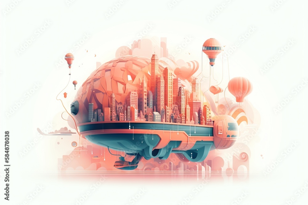 Poster a futuristic city with a futuristic floating structure in the middle of it deep sea trench graphic d