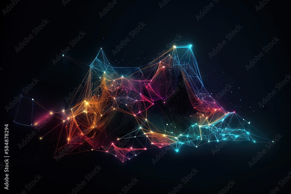 Poster a colorful abstract background with a mountain and lines of lights on it deep sea trench graphic des