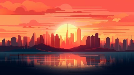 朝の街並み　風景　イメージイラスト　generative AI