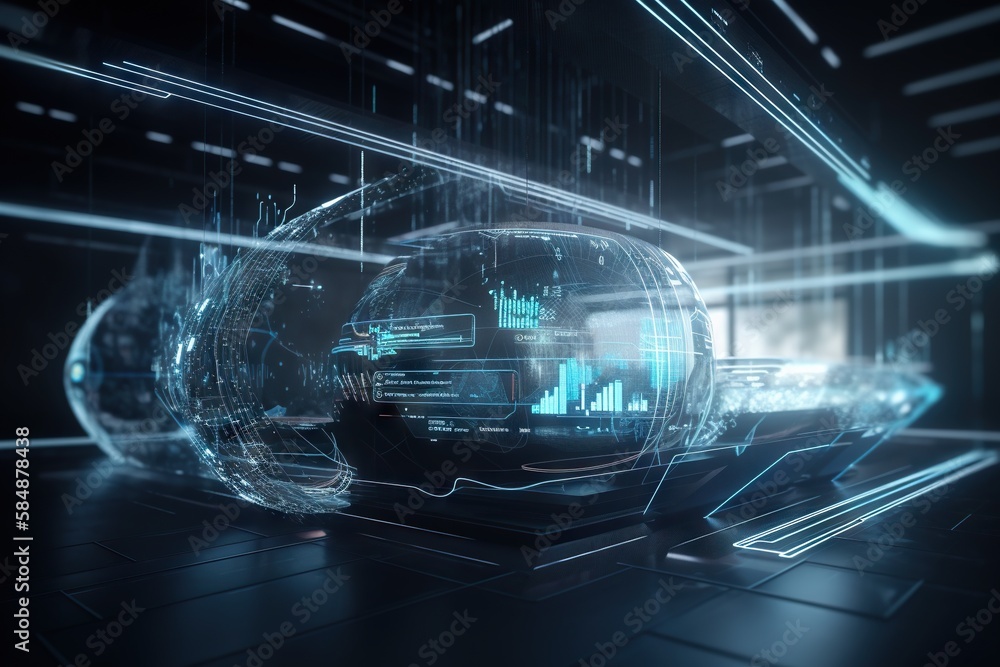 Poster a futuristic futuristic background with a futuristic glass ball in the center factory animation moti