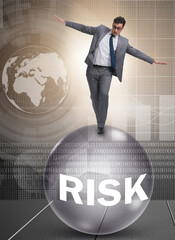 Young businessman in business risk and uncertainty concept