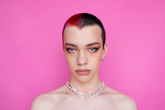 Portrait Of A Non-Binary Man With Makeup On