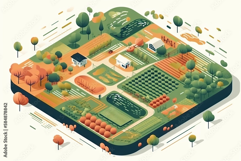 Poster a map of a park with trees and buildings on it and a few buildings farm stand environmental art moti