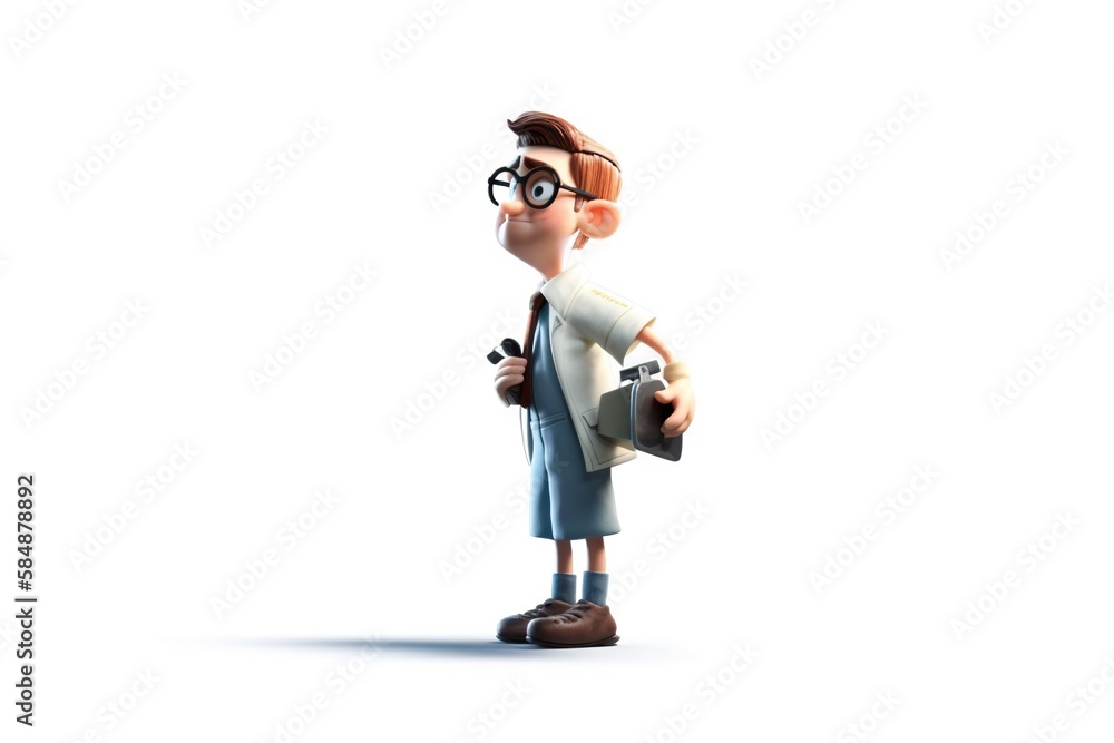 Poster a cartoon character with glasses and a briefcase is standing in front of a white background park ani
