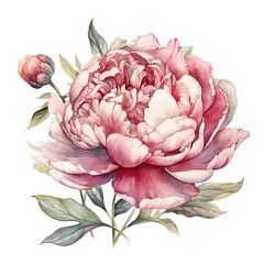 Ornamental watercolor peony white background with Generative AI