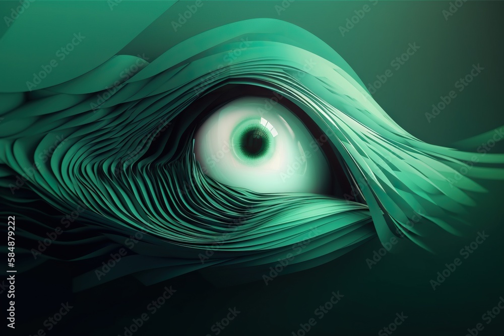 Poster a green abstract background with a large eye in the center of the image deep sea trench graphic desi
