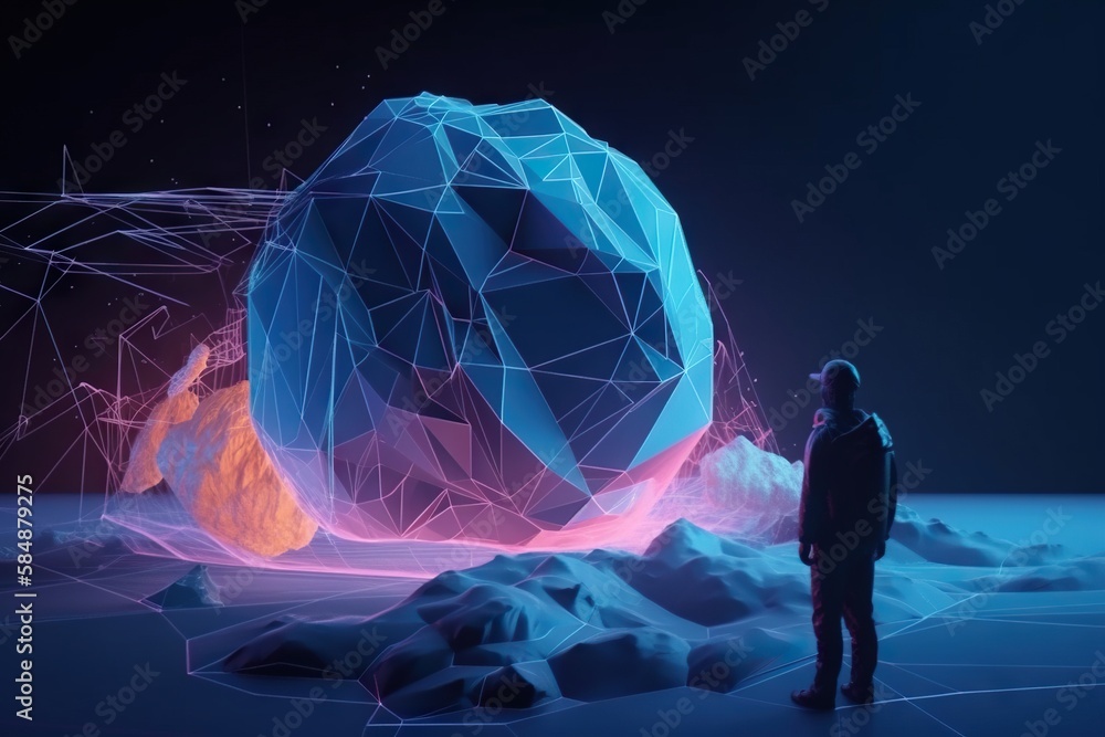 Aufkleber a man standing in front of a large ball o f ice in the middle of a snowy landscape lunar landscape a