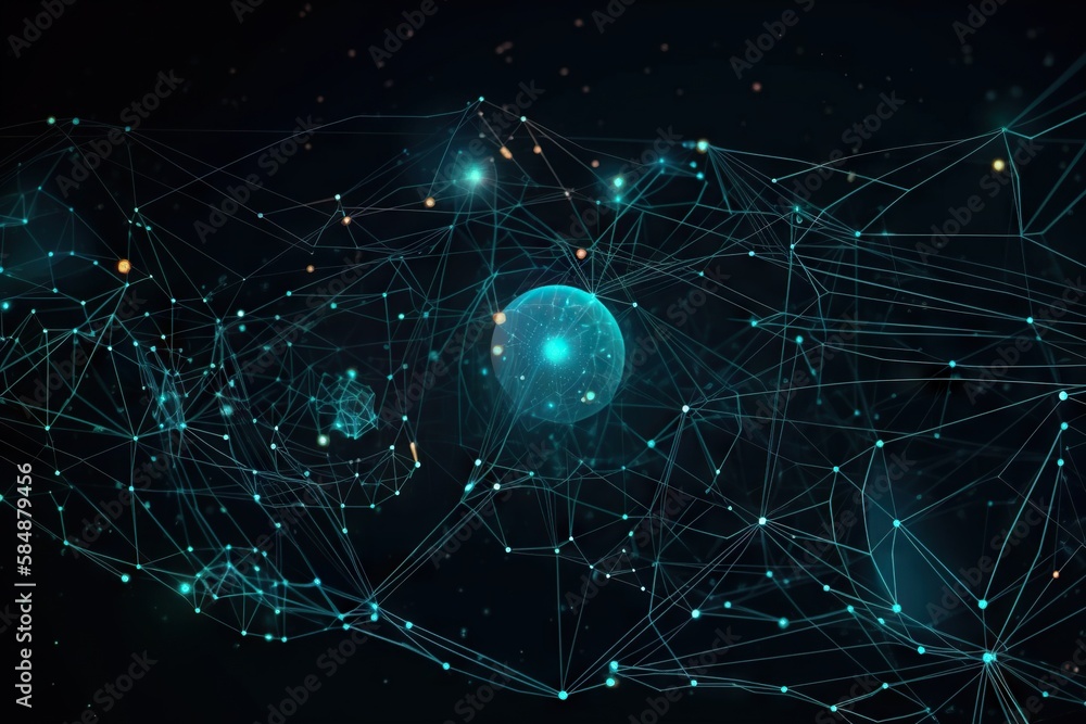 Poster A Blue And Black Background With A Sphere And Lines Of Dots Deep Sea Trench Animation Natural Language Processing Generative AI 